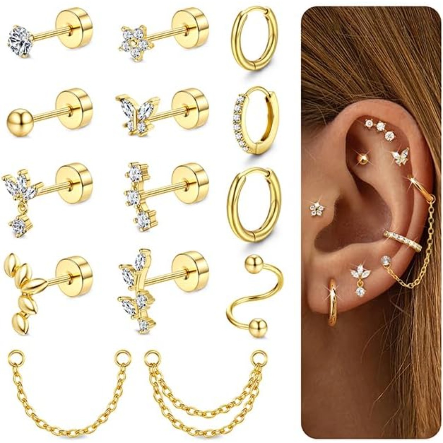 Body Jewelry Changing Kit - Brincos de Cartilagem Bobisty para Mulheres,