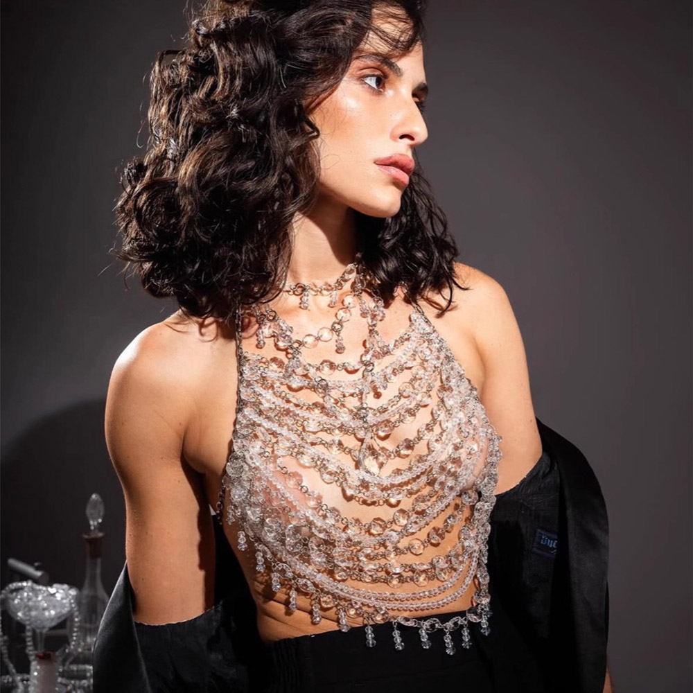 Colete frisado feito à mão pin - Body Jewelry Vest avaliação e preço