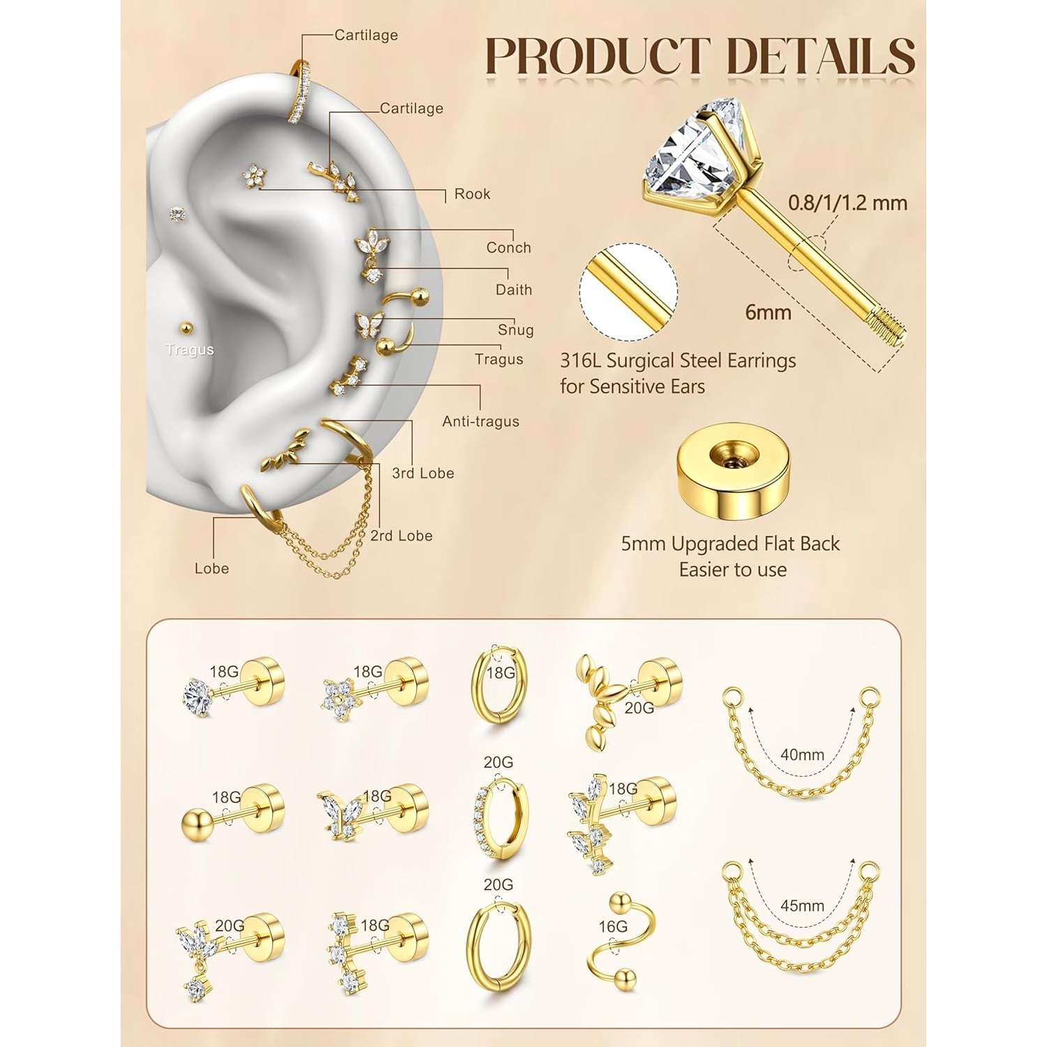 Brincos de Cartilagem Bobisty  - Body Jewelry Changing Kit avaliação e preço