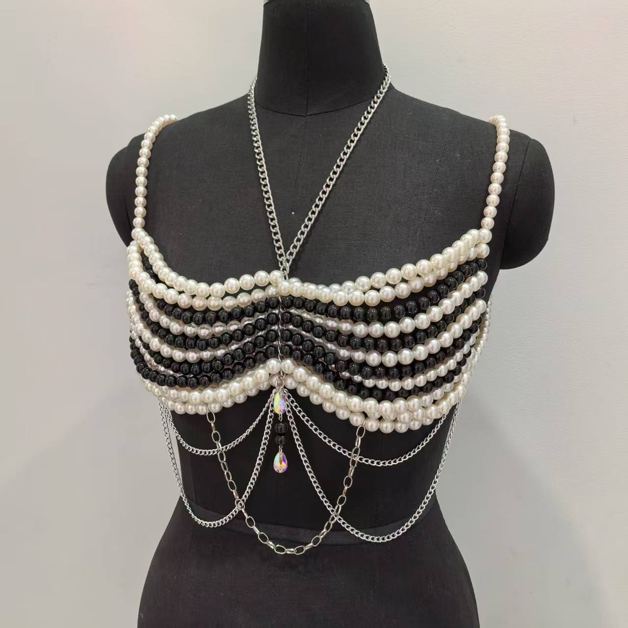 Preto branco tecido de plástic - Body Jewelry Vest avaliação e preço