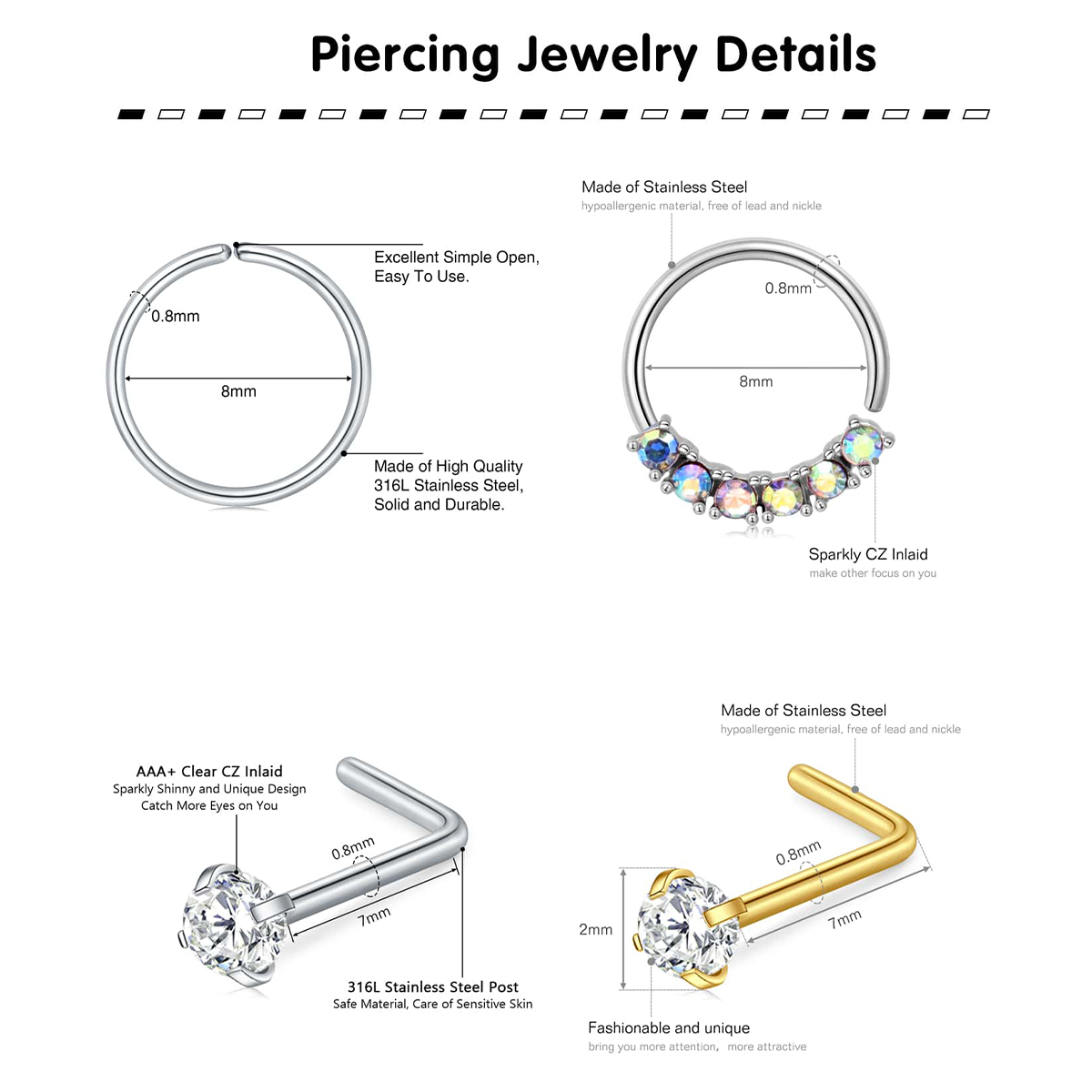 28 Pçs/set 20g Anéis de Nariz  - Body Jewelry Changing Kit avaliação e preço